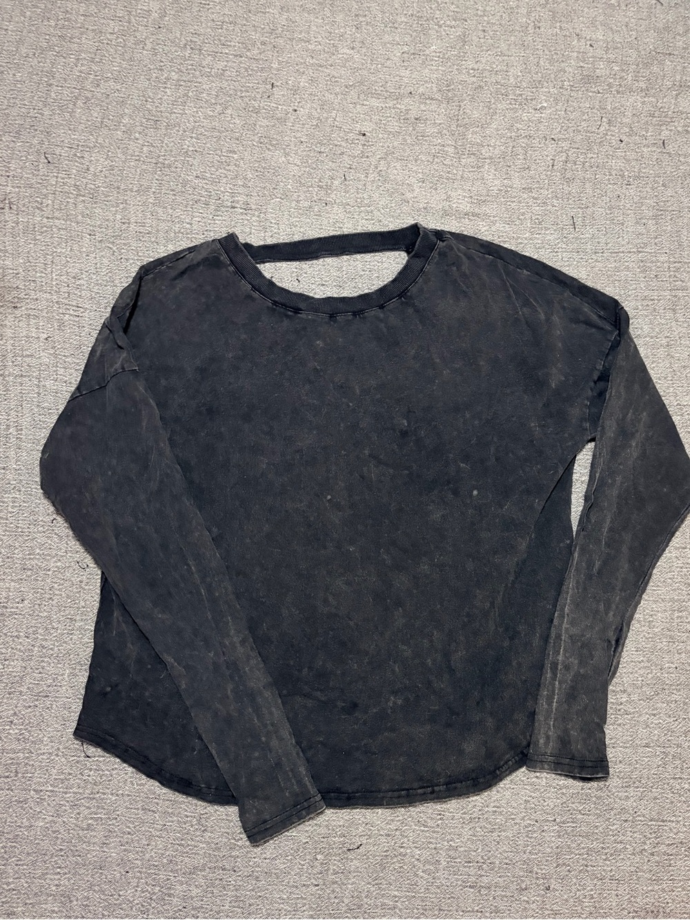 SHEIN Washed Black Long Sleeve Crewneck Tee